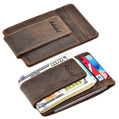 Kinzd Money Clip, Front Pocket Wallet, Leather Rfid Blocking Strong Magnet Thin Wallet (Crazy Horse Dark Brown) #TOP1