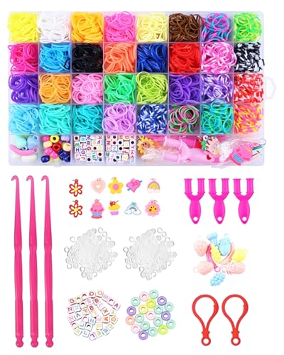 HUVZOR Conjunto de 2500 fitas de loom para crianças, várias cores, bandas de borracha com ganchos de pérolas e caixa de armazenamento, pulseiras de acessórios para fazer as suas próprias pulseiras