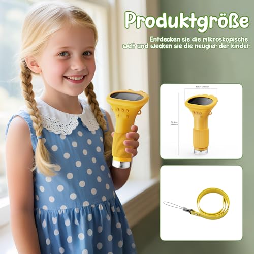 Handy-Mikroskop für Kinder, 1000x Zoom Mini-Mikroskopkamera, 2,0 für IPS-Bildschirm, USB Microscope LED Lights -Anschluss an PC, Einfach zu bedienen, draussen ab 3 Jahren (ORANGE)