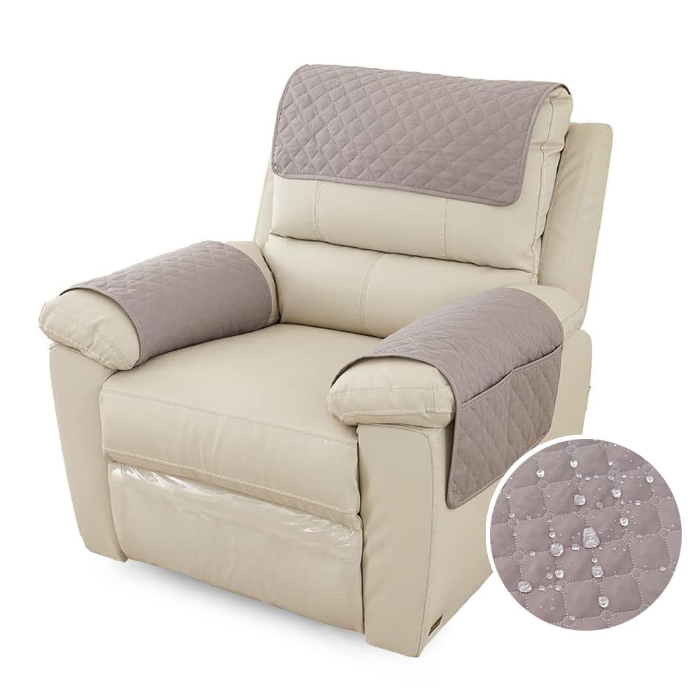 Fansu Funda para Reposabrazos de Sofá, Funda para Reposacabezas para Sillón Reclinable, Funda de Sillón Relax 1 Plaza con Bolsillos, Muebles Acolchado Antideslizante (1 Plaza,Gris Claro)
