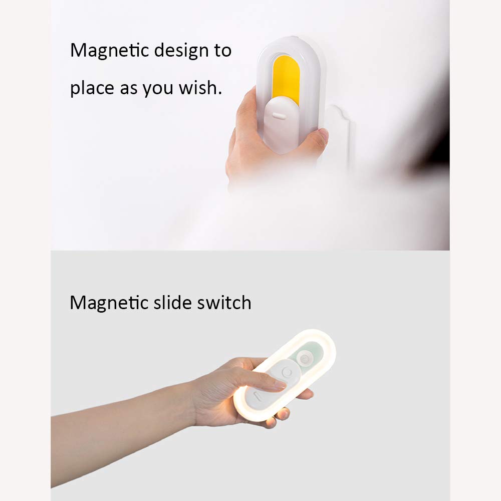 La luz del sensor, Armario de luz, LED portátil ligero de la noche, dos modos, USB recarga, interruptor deslizante magnético, Escalera, pasillo, baño, armario, dormitorio, cocina Pack de 2,Amarillo