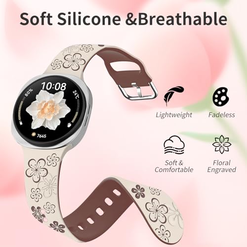 Floral Bands Compatible with Samsung Galaxy Watch 8/8 Classic Band 40mm/44mm /46mm 2025, Cute Soft Flower Engraved Silicone Inlay Dressy Strap for Galaxy Watch 8 40/44mm/8 Classic 46mm Band for Women - image 4