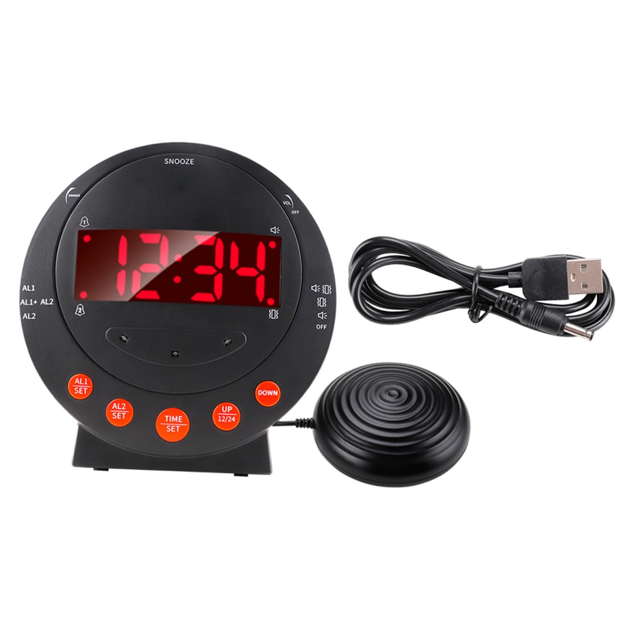 Digitaler Vibrationswecker und Einstellbarer Lautstärke mit Großen Zahlen Kunststoffgehäuse USB Kabel Inklusive für Senioren und Gehörlose im Schlafzimmer