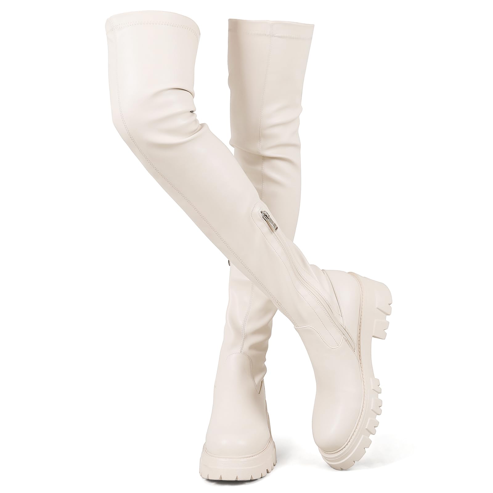 CouieCuies Black Thigh High Boots For Women Platform Over The Knee High Boots Lug Sole Comfortable Stretch Boots 6-11