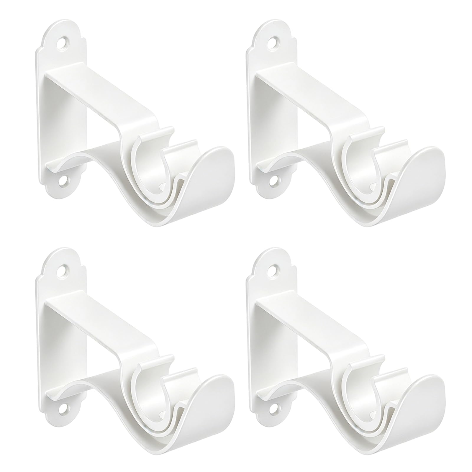 Tsophreniq White Of 4 Heavy Duty Curtain Poles Brackets With Inner Buckles Drape Rod Hangers Holders Fit 22Mm / 28Mm Rods Single Curtain Rod Brackets