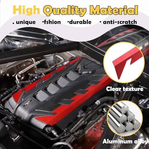 Image of CHEAYAR Engine Bay Panel Cover Compatible with Chevrolet Corvette C8 2020-2023, Engine Shroud Cover Panel Trims, C8 Accessories 2PCS (Engine Bay Trim - Red)