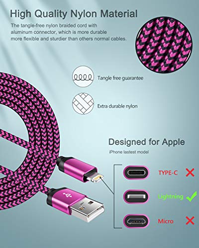 Image of iPhone Charger for 14 /13 /12 /12 Mini /12 Pro /12 Pro Max /SE /11 /11 Pro /11Pro Max /XS /XR /8 /7 /6s, iPad, iPod,Fast Charging Braided Cable with USB Wall Charger, Dual USB Block 6ft Cord