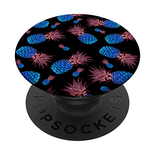 Soporte para teléfono emergente, diseño de piña azul, color negro tropical PopSockets PopGrip Intercambiable