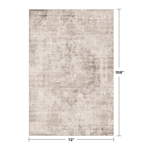 Image of Hazo Haus Neutral Farmhouse Area Rug for Bedroom - 6x9 Washable Rug for Dining Room Table, Ultra-Thin Soft Textured Boho Indoor Decor, Fade & Stain Resistant