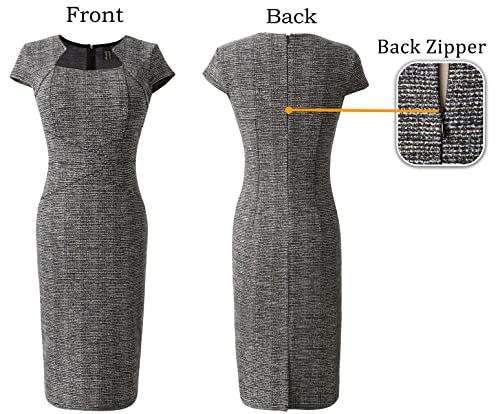 Image of VFSHOW Womens Square Neck Work Office Business Bodycon Dress 1950s Cap Sleeve Elegant Church Slim Fitted Pencil Sheath Dress