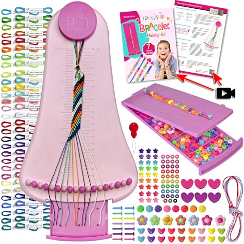 Friendship Bracelet Making Kit toys ages for 8 9 10 11 12 Year Old Girls Kids Travel Activity Set diy kit Arts and Crafts Bracelets String Maker Kit Great Christmas Birthday Gifts (Purple-Pink)