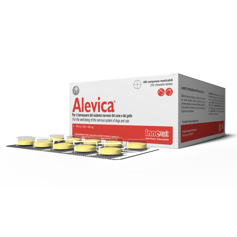 Innovet Alevica Pea-q - Soutien du Système Nerveux pour Chiens et Chats, pour Le Bien-être du Système Nerveux, Favorise l'équilibre Neurologique, Le Confort et Le Bien-Être - 200 comprimés à croquer