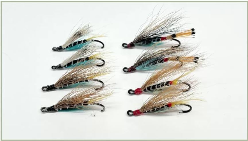 8 Pack of Blue Charm, Hairy Mary, Executioner, Black Doctor Single Hook Salmon Flies, Choice of Sizes (8)