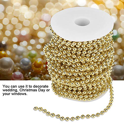 Gold Pearl Trim 25m/roll Electroplating Pearl Wire Beads Garland String Wedding Decoration Diameter 6mm(Gold)