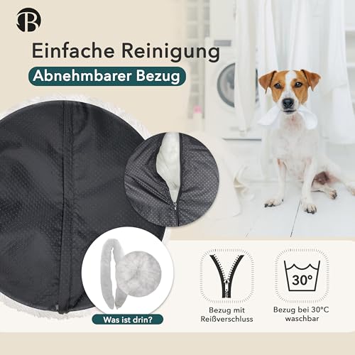 bluzelle Hundebett für Mittelgroße Hunde, 70cm Hundekissen Rund Donut Kissen Hundekorb Flauschig Plüsch, Ergonomisch Bezug Waschbar rutschfest Weich Kunstfell, Farbe:Cream