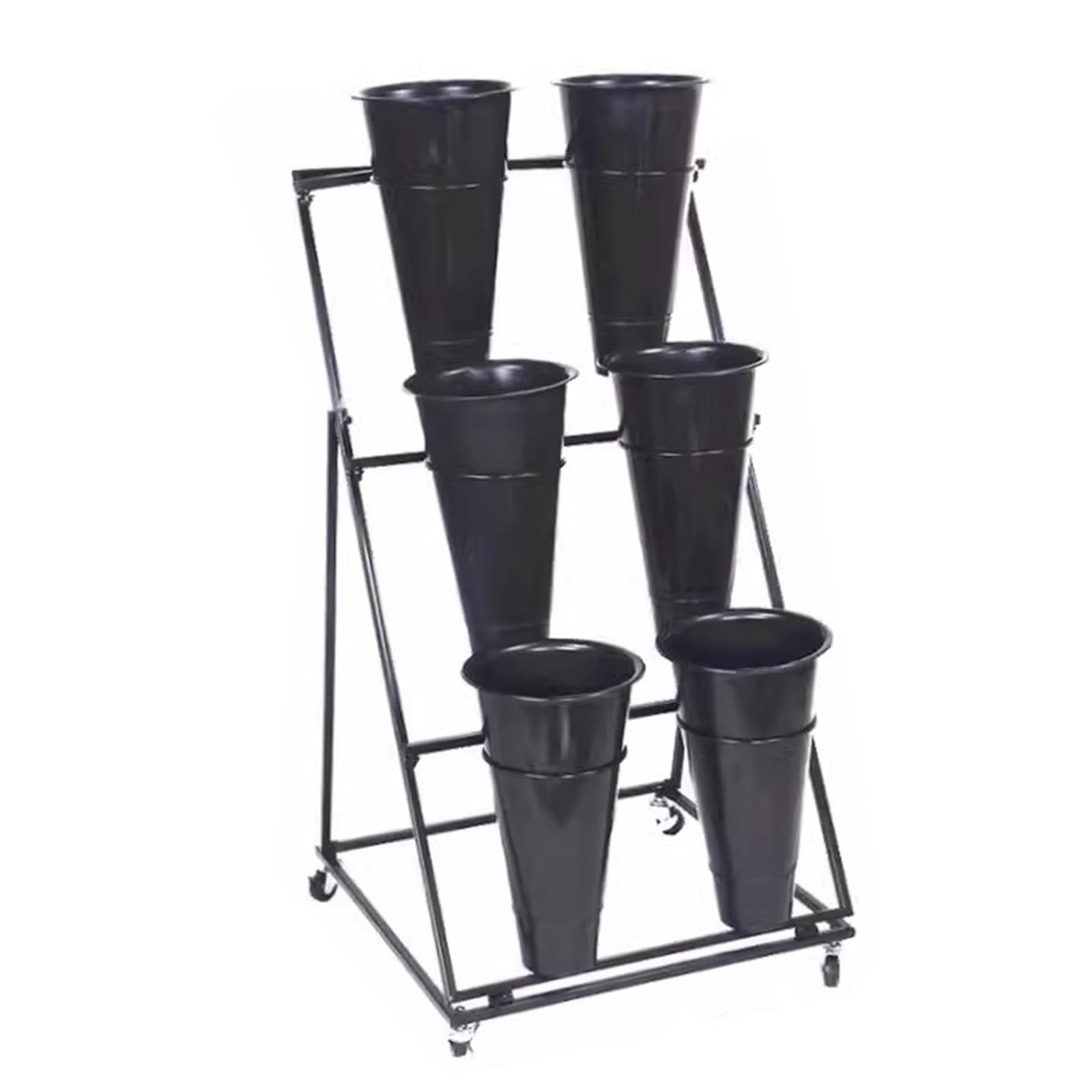 ZAQYCM Black Flower Bouquet Stand with Wheels, Mobile Flant Stand for Patio Garden, Living Room and Outdoor Flower Pop Up Event, Florist Ladder Shelf for Fresh Flower Shop (Size : 2 Layer 6 Buckets)