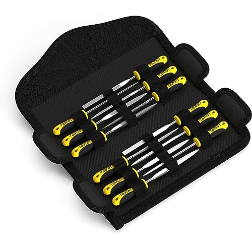 12PCS Needle File Set with Tool Bag, Small File Set Includes 6pcs Jewlers Files & 6 Steel Files for Metal, Jewlers, Wood, Leather and Plastic