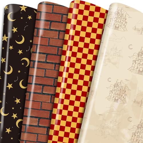 Keluna Magic Theme Wrapping Paper - 12 Sheets Wizard Castle Wrapping Paper for Birthday Baby Shower