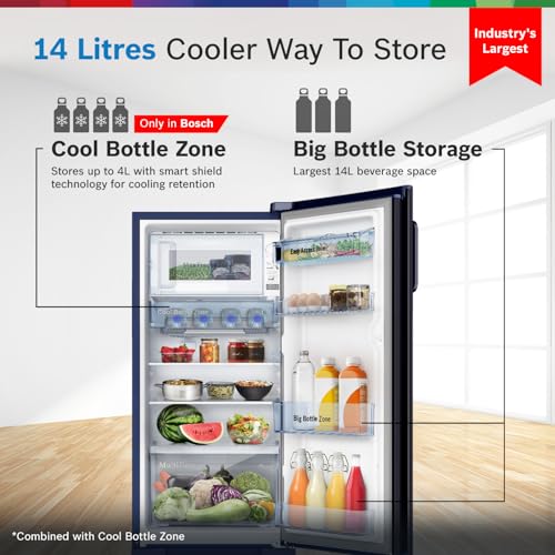 Image of Bosch 187L,4 star,Smart Inverter,Direct-Cool Single Door Refrigerator,Feather Blue(CST18B34PI)|18 Hrs Cooling Retention|Super Freeze|XL Vegetable Box|Everyday Veggie storage|Beverage Space|2.5x Faster