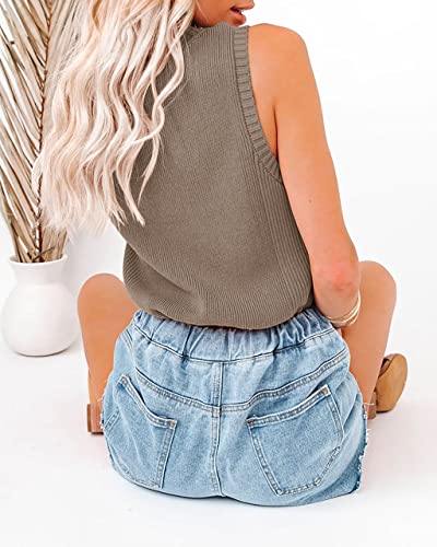 Image of Rilista Women Summer Knit Tank Tops Sleeveless Turtleneck Cami Shirts Ribbed Mock Neck Pullover Sweater Vests