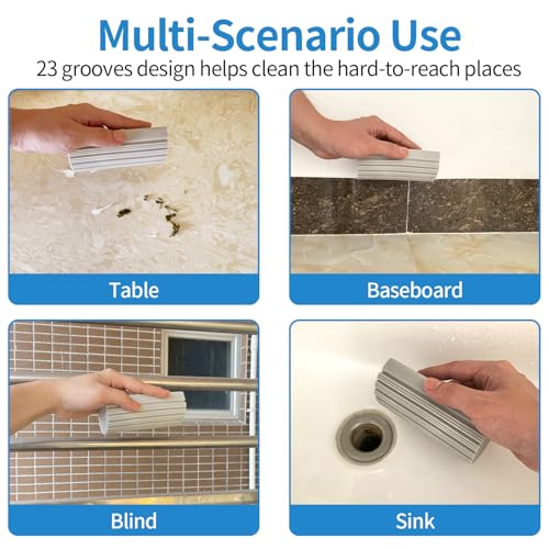 Image of 4 Pack Damp Clean Duster Sponge, Reusable Sponge Baseboards Cleaner Brush, Duster for Cleaning Blinds, Vents, Glass, Railings, Mirrors,Window Track Grooves and Faucets