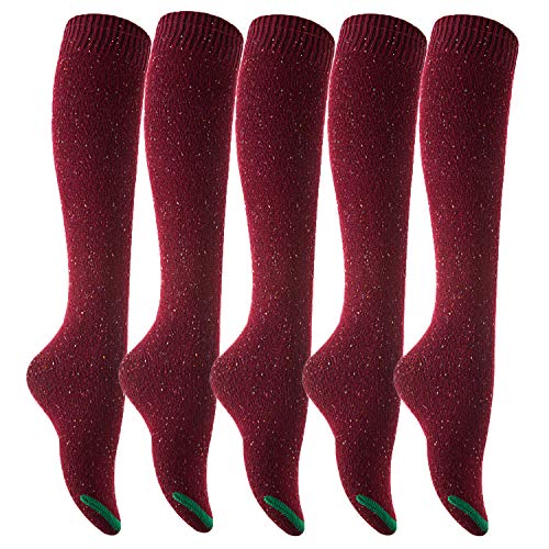 Lian LifeStyle Women's 5 Pairs Awesome Breathable Fancy and Cozy Knee High Cotton Boot Socks Size 6-9(Wine)