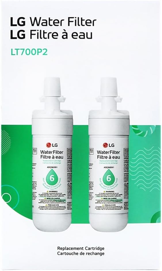 LG LT700P2 6-Month / 200 Gallon Refrigerator Replacement Water Filter, 2 Count (Pack of 1), White