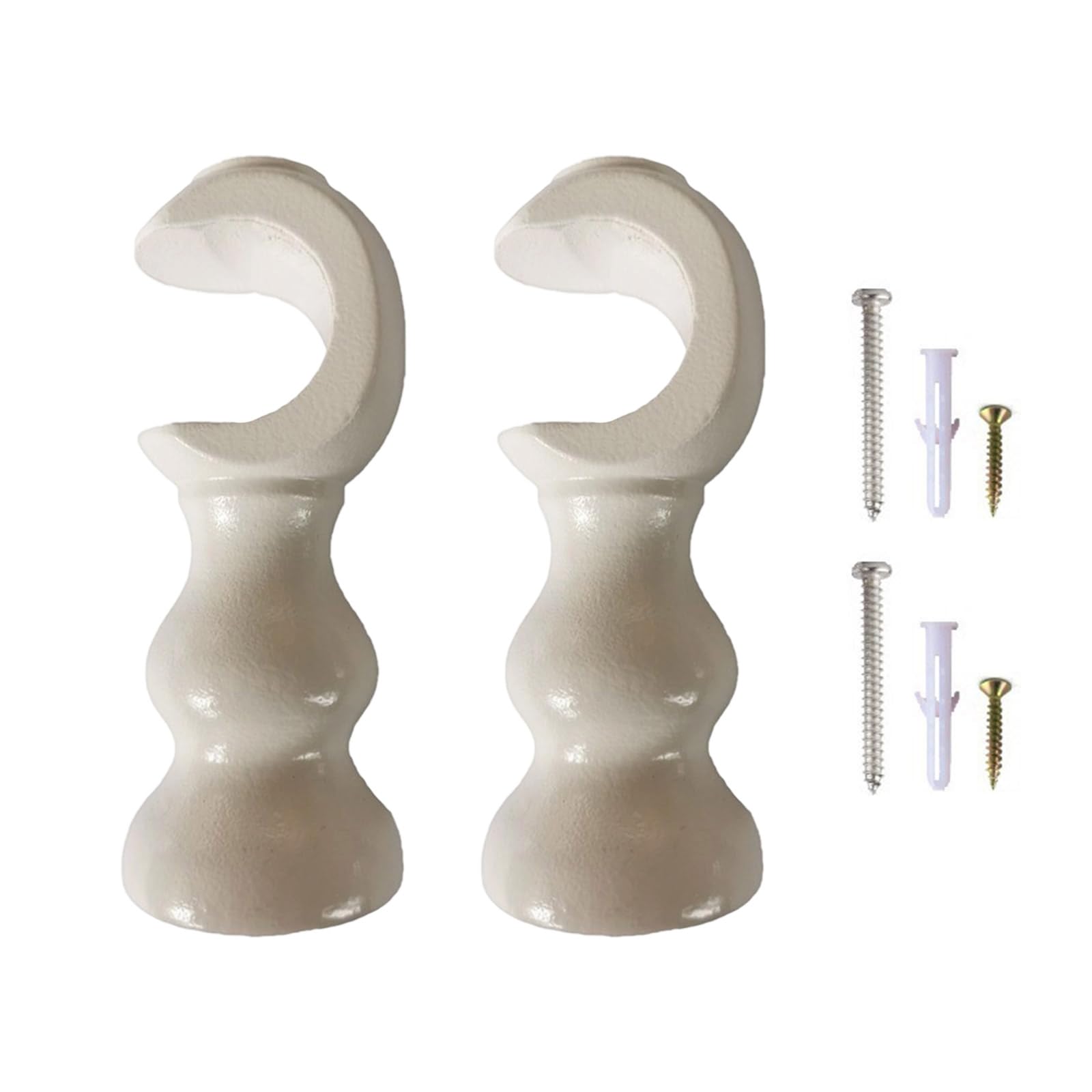 Tertioi White Wood Curtain Bracket, Single Rod With Round Base, Leather Rod Bracket With Screws Suitable For Window Hardware