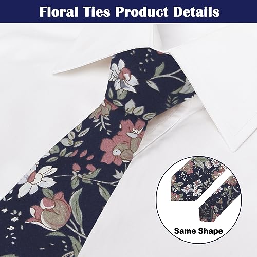 Image of Mantieqingway Men's Cotton Floral Neck Tie 2.56'' Printed Skinny Tie