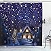 Produktbild ABAKUHAUS Weihnachten Duschvorhang, Winter-Nacht Haus, Klare Farben aus Stoff inkl.12 Haken Farbfest Schimmel und Wasser Resistent, 175 x 200 cm, Navy Blau Gelb