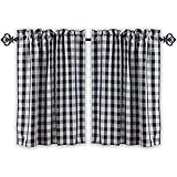 Aiking Home Tiers ウィンドウトリートメントカーテン 2パネル ピクニック チェック柄 キッチンカーテンティアー 2.5インチロッドポケット付き ポリエステル(28x30インチ ブラック/ホワイト)