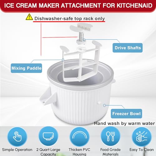 Image of Ice Cream Maker Attachment for KitchenAid Stand Mixer, Compatible with 4.5 /5QT & 6QT Stand Mixers, 2 Quart Frozen Kitchenaid Ice Cream Maker Attachment Ice Cream Bowl for Yogurt /Sorbet Gelato