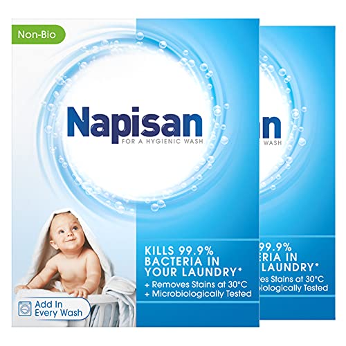 Napisan Polvo removedor de manchas no biológico, 800 g, paquete de 2, mata el 99.9% de las bacterias en tu ropa para un lavado, desinfectante y removedor de manchas más higiénico, incluso a 30 °C, 52