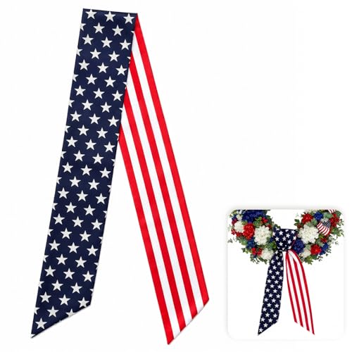 Ironraw Patriotic Wreath Sash for Front Door, 250th Anniversary 4th of July Decorations, Stars & Stripes Design, Textured Twill Red White and Blue Sash for Entryways, Baskets, Indoor and Outdoor
