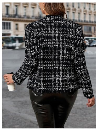 Floerns Women's Plus Size Elegant Long Sleeve Tweed Jacket Open Front Office Blazer Jacket2