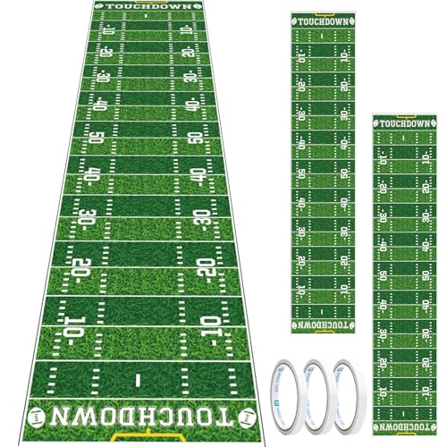 Jansun Football Party Supplies 10 ft Football Party Field Aisle Runners Football Tablecloth Touchdown Floor Runners for Game Day Party Football Field Sign Supplies, 24 x 120 Inch (6 Pcs)