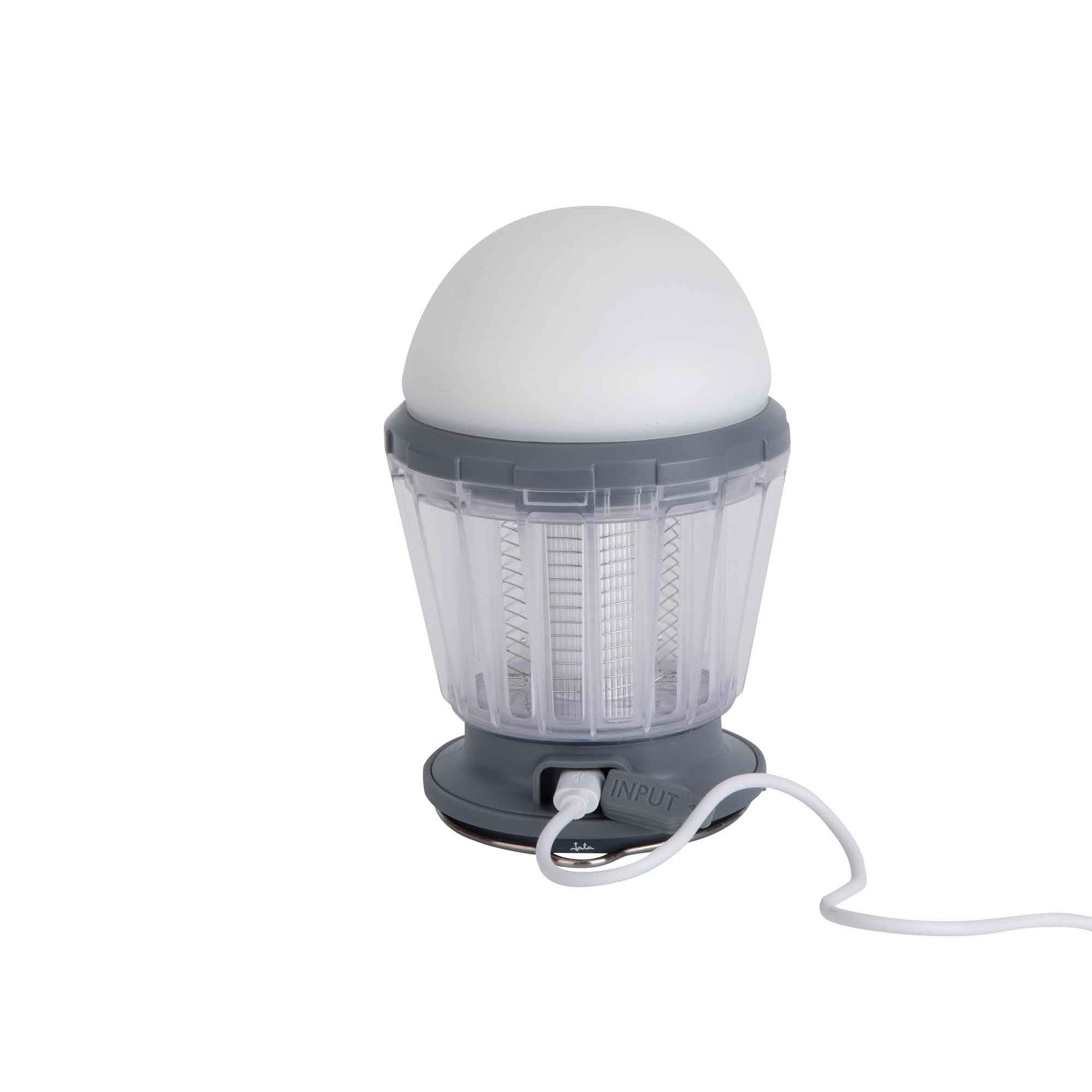 JATA HOGAR MOST3522 - Lámpara Antimosquitos Eléctrico Solar Recargable USB, Mata Insectos UV 50 m², Lámpara LED 3 Intensidades, IPX6, Interior y Exterior, Portátil con Asa
