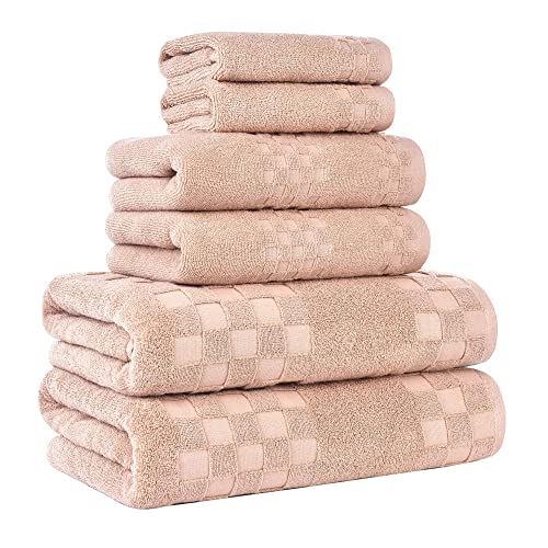 Image of Sulfar 100% Combed Cotton, 6 Pcs Towel Set - 2 Bath Towels (70 x 140 cm), 2 Hand Towels (40 x 70 cm) and 2 Face (30 x 30 cm) (600 GSM, Pack of 6) Beige