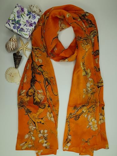 MutluHan Turkish Scarf - 100% Silk Floral Design | Burnt Orange | Luxurious and Comfortable Women’s Scarf, Perfect for Gifts and Special Occasions, Suitable for Daily, Evening and Office Wear3
