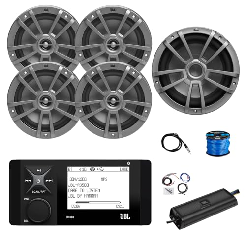 Marine Bluetooth AM/FM/WeatherBand Radio Receiver, 4X 6.5 180 Watt 2-Way Multi-Element Audio Speakers (Gray), Wire, Antenna, 10