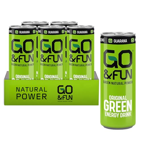 GO & FUN - Original 5 x 250 ml, Bebida Natural, con Yerba Mate, Guaraná, Ginseng, Té Verde, sin Taurina, Burbuja Fina, sin Gluten, Fabricado en Italia