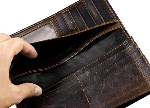 Mens Long Crocodile Head Motorcycle Punk Leather Wallet With A Biker Chain L73 Brown #TOP4