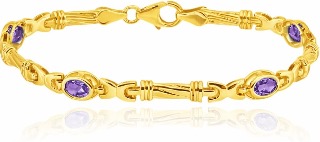 IceCarats 10K Solid Yellow Gold 2 carat Purple Amethyst Link Chain Tennis Bracelet 7.25 inch Oval Cut, Natural, Prong Set For Her