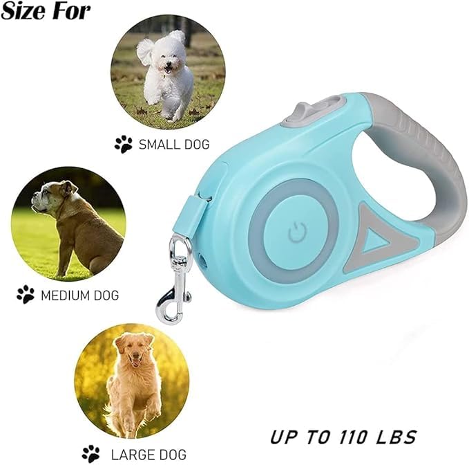 Image of Luminous Retractable Dog Leash with Front Safety Led Light - 3M /10ft 360Tangle-Free Training Leash for Ultimum Freedom with Anti Slip Handle Dogs & Cats -Green