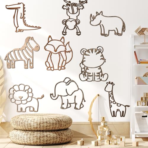 Image of Soaoo 9 Pcs Jungle Animal Woodland Decor Safari Nursery Wall Art Animal Theme Wall Decor Jungle Theme Nursery Decor for Baby Girls Boys Toddler Bedroom Playroom Classroom Decorations