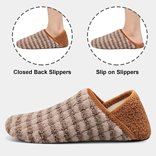 Image of Fires Womens Mens Slippers with Rubber Sole Soft-Lightweight House Slipper Socks Around House Shoes Non Slip Indoor /Outdoor, Brownstripe, 8-9 Women /6.5-7.5 Men