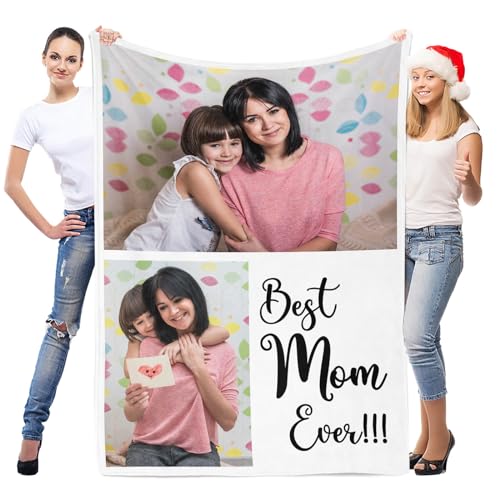 Image of inkArts Custom Blanket with Photo, Personalized Photo Blanket, Customized Picture Blankets, Customizable Blankets, Personalized Best Mom Ever Gifts for Mom