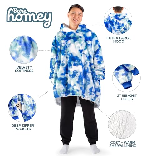Image of Bare Home Wearable Blanket Hoodie - Soft Plush Sherpa - Warm and Cozy - Oversized Wearable Blanket