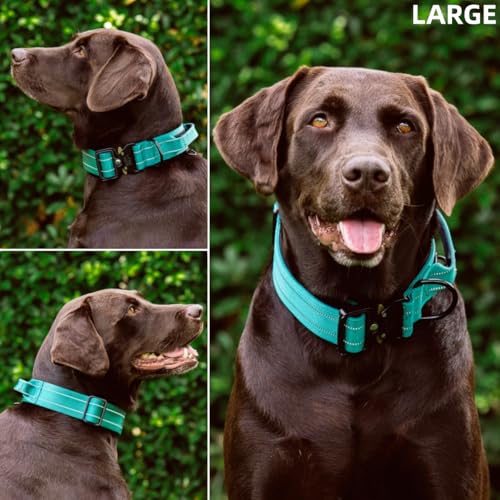 Image of Tuff Pupper Tactical Dog Collar | Heavy Duty 1.5 inch Wide Ballistic Nylon | Training Control Handle | Quick-Release Metal Buckle | Reflective Bands | ID Tag Holder | Padded Inner Lining (Green, Large)