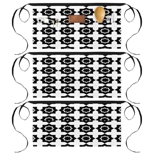 Tablier court de chef au design géométrique raffiné lot de 3 avec poches pour bistrot
